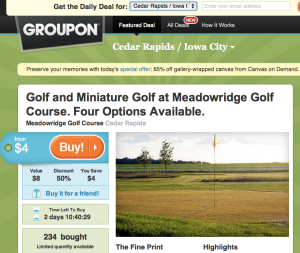 Groupon website page for Cedar Rapids/Iowa City, IA